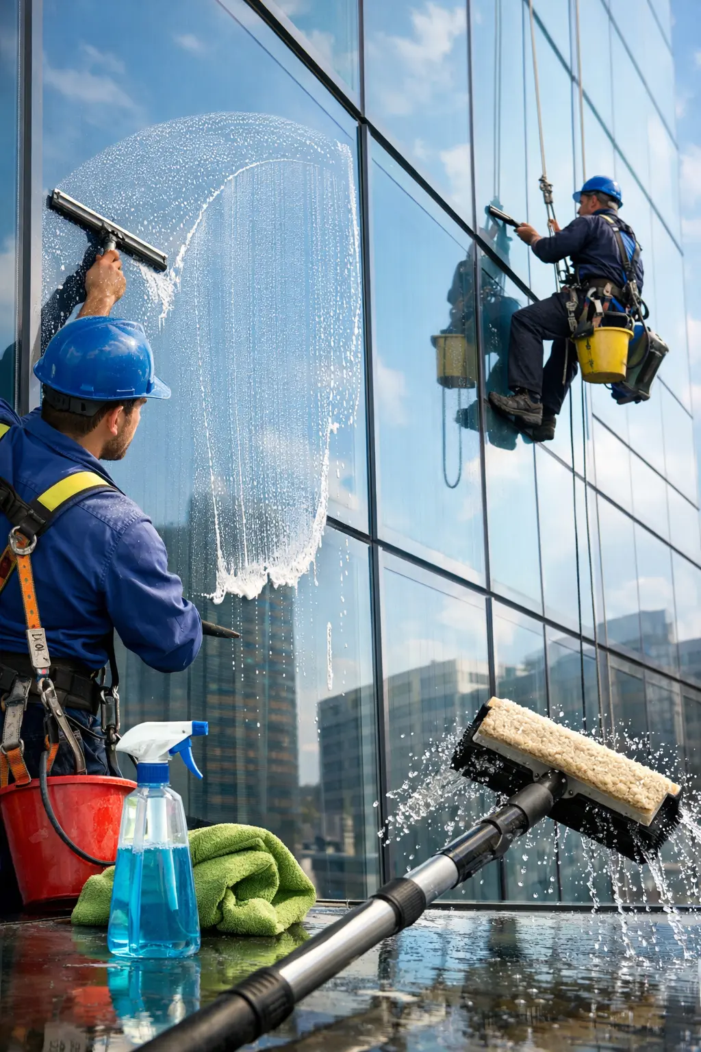 تنظيف واجهات زجاج